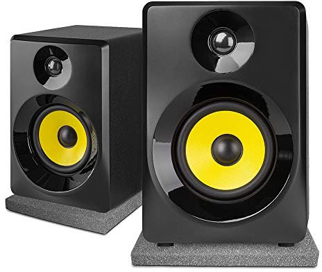 VONYX SMN50B Active Studio Monitors 5 Pair, 140W Powered DJ Speakers with Acoustic Isolation Foam Pads, Bass & Treble Controls for Home Studio Recording, Mixing & Multimedia Use, Black