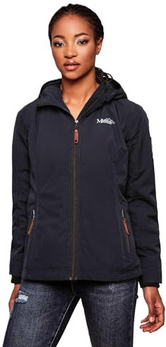 MARIKOO leicht gefütterte Damen Übergangsjacke kurz Outdoor-Jacke mit Jersey-Innenfutter und großer Kapuze Brombeere Navy Gr. XXL
