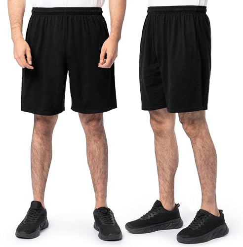 Fruit of The Loom Men's Eversoft Cotton Shorts with Pockets (S-4XL), 2 Pack-Black, 4X-Large