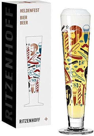 RITZENHOFF 1011011 Bier-Glas 330 ml - Serie Heldenfest, Motiv Nr. 11 - Barber - rund und mehrfarbig - Made in Germany