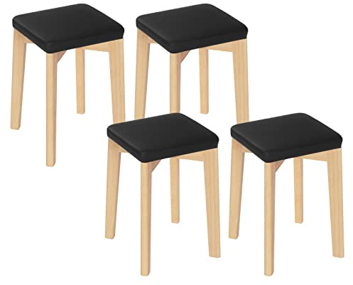 WOLTU Matrumsstolar, köksstol av massivt trä, träpall i matsalen, med vadderad och PU-täckt sits, stoppad stol 32,5 x 47 x 32,5 cm, trästol träådring svart, BH345sz-4