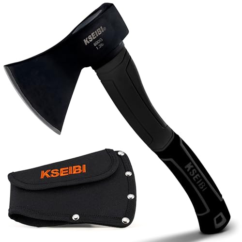 KSEIBI Wood Axe, 274151 Small Outdoor Camp Hatchet 14 Inch for Splitting and Kindling Wood, Forged Steel Blade with Anti-Slip and Shock Reduction Fiber Glasses Handle Great Throwing Axes and Hatchets