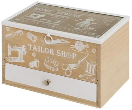 Costurero de madera con tapa cristal nordico 24x16x15 cm (24x16x15 cm)