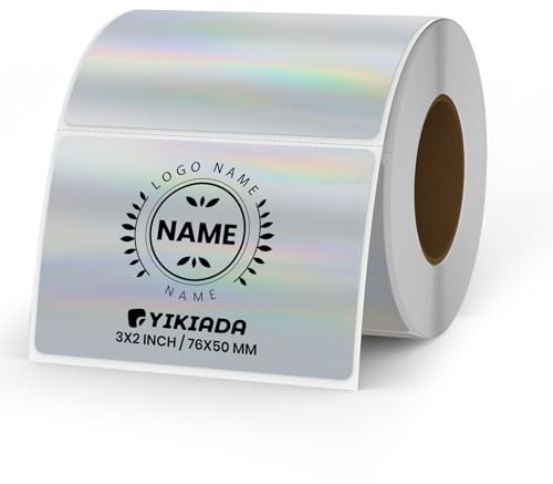 YIKIADA Etiquetas Térmicas Plateadas Vinilo 50 × 76 mm Rollo Holográfico Rectangular Etiquetas Autoadhesivas de Direcciones Pegatinas Impermeables para Logo Código Barras Código QR Oficina 200 piezas