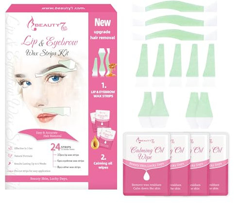 Beauty7 Augenbrauen Wachsstreifen Oberlippen Wachsstreifen Set Fit Wax Strips Gesichts schnell Reizarm schmerzfrei enthaarung Augenbrauen kaltwachs wax strips mit 4stk Reiniger Öl Tücher