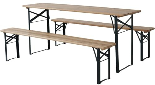 Table de Jardin Brasserie Pliante avec 2 bancs Lisbonne - 176 x 46 x 75 cm - Marron