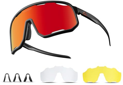 ROCKBROS Polarized Cycling Sunglasses for Men and Women with 3 Interchangeable Lenses, UV400 Sports Glasses with Lightweight TR90 Frame for Cycling, Running, Hiking and Outdoor Activities
