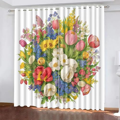 Generisch Blume 3D Vorhänge Blickdicht Mit Ösen 2Er Set,Kinder Gardine Verdunkelungsgardine Für Wohnzimmer Schlafzimmer Kinderzimmer Dekoration,H 160Cm X B 100Cm,Chlia1175