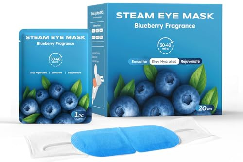 ProCIV New Steam Eye Mask 20 Packs Blueberry Warming Eye Masks Eucalyptus Fiber Self Heating Eye Mask Disposable Sleep Mask for Dry Eyes, Plane Travel Essentials, Sleep Gift Set for Everyone