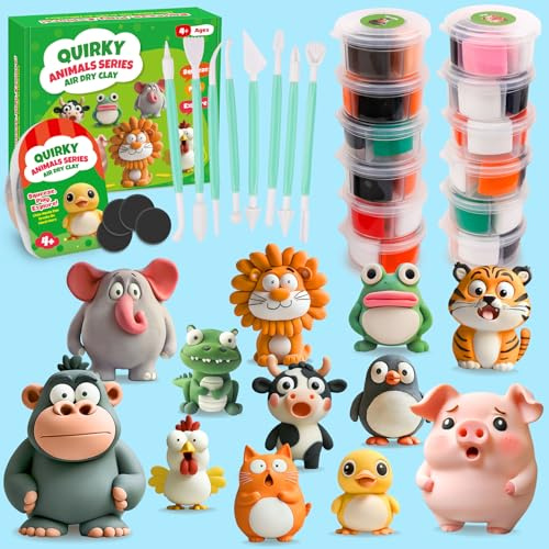 Kasfalci Air Dry Clay Kit for Kids, 12 Animals Modeling Magic Clay, Arts & Crafts for Kids Ages 8-12, Ultra Light & Soft, Safe & Non-Stick with Sculpting Tools & Tutorials, Unique Gifts for Adults