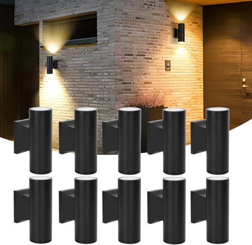 Aigostar 10x Aplique de Pared Exterior/Interior IP65 – Pack 10 Unidades para Terraza, Jardín, Entrada, Pasillo, Balcón. Luz Arriba/Abajo, Aluminio, Cristal Templado, GU10 (No Incluye Bombilla), Negro