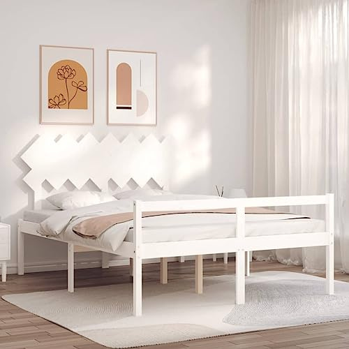 Genérico Cama Personas Mayores cabecero Madera Maciza Blanco 140x200 cm, Camas y somieres Blanco,3195547