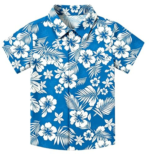LAWOZZOS Boys Hawaiian Button Down Shirt Summer Short Sleeve Shirt Pineapple Summer Printed Shirt for Kids 5-14 Years