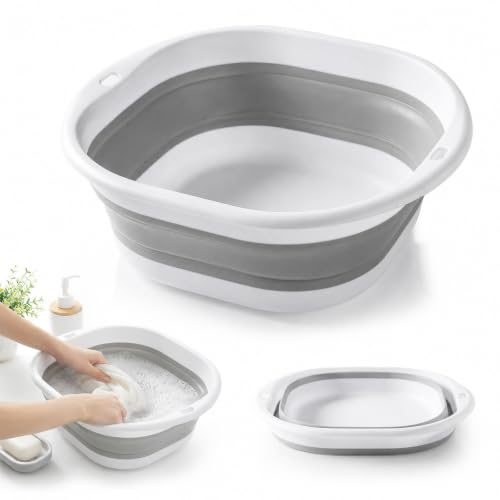 Qabonl Collapsible Silicone Washing Basin, Foldable PP Water Bowl for Travel Camping Small Laundry Face Wash