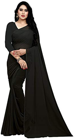 Sidhidata Sari Georgette para mujer con blusa sin costuras, Negro -, Talla Unica