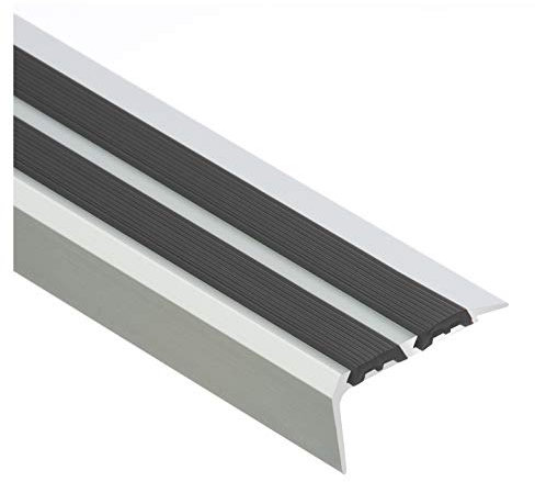 Aluminium Breite Treppenprofil |Treppenkantenprofil | Winkelprofil mit Gummi | Antirutschgummi |19 x 35 x 1000 mm |Silber | CEZAR