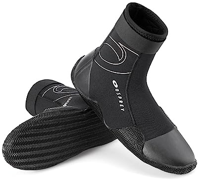 Osprey - Stivali da muta per adulti, in neoprene, 3 mm, per uomo e donna, con punta e tallone rinforzati, colore: nero