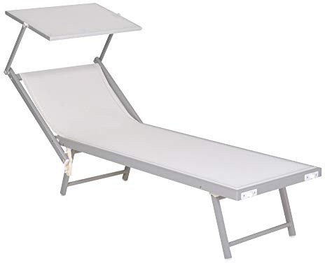 Enrico Coveri Mare Lettino Pieghevole Professionale in Alluminio, con Tetto Parasole e Rivestimento in Textilene, Perfetto per Spiaggia, Piscina e Giardino (Bianco)