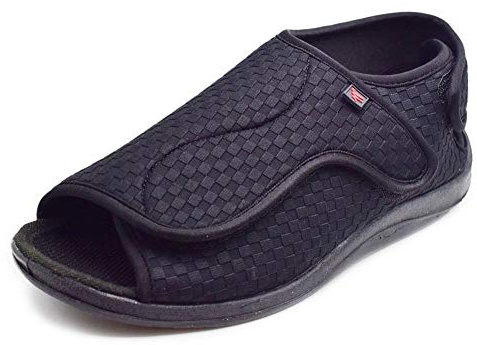 W&LESVAGO Men's Open toe Breathable Diabetic Slippers, Extra Wide Width Adjustable Edema Sandals for Elderly(Black,11#)