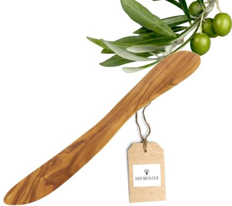 HOFMEISTER® Couteau à beurre en bois d'olivier, grain accrocheur, couteau à petit-déjeuner, robuste, durable, unique, idéal pour étaler le beurre et la pâte à tartiner, 20 x 3 x 0,7 cm (1 pièce)