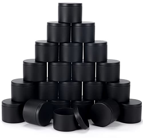 24 Pieces 4 oz Black Candle Tins,4oz Candle Jars Candle Containers with Lids, Candle Tin for Candles Making, Arts & Crafts, Storage, and Gifts
