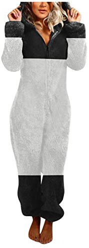 KBOPLEMQ Mono de invierno para mujer, pijama de forro polar, pijamas de una pieza, cálido, de peluche, mono, mullido, pijama largo, pijama suave