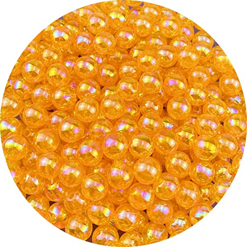 300 Pcs Acrylic Round Beads - AB Colors, 10mm Round Spacer Beads for Earring, Bracelet, Necklace, Key Chains, Jewelry DIY Craft Making (10mm, Orange AB)