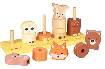 ORANGE TREE Woodland Animals Stacking Toy - Wooden Counting Game for 12+ Months, 15 Pieces, Baby Toddler Educational Montessori Toy