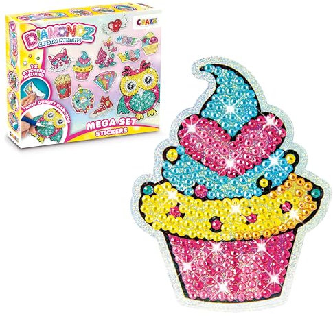 DIAMONDZ CRYSTAL PAINTING Mega Set Stickers - Diamond Painting DIY Aufkleber Bastelset, 12 Sticker-Vorlage, Diamant Malerei Kinder & Erwachsene