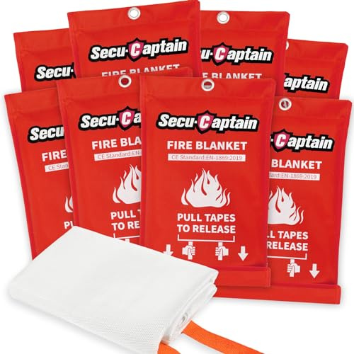 SecuCaptain Emergency Fire Blanket for Home and Kitchen - 8 Pack 40x40 Flame Suppression Fiberglass Fire Blankets for House Camping Car Warehouse Office Emergency Survival Safety