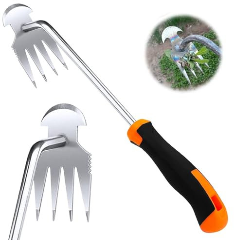Gartenarbeit Hand Unkrautstecher, Gartenwerkzeug Unkraut Entferner Gerät, Entwurzelungswerkzeug Unkrautjäter mit Langem Stiel Unkrautjäter Fugenkratzer mit Stiel Gummigriff 4 Zähne