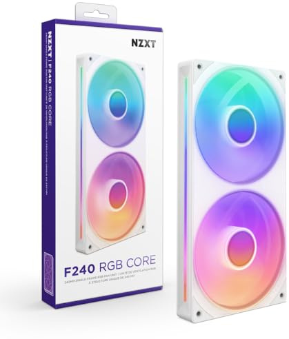 NZXT F240 RGB Core - 240mm Single-Frame Fan Unit with 2 x 120mm RGB Fans - Speed & Lighting Control - High Static Pressure & Airflow - Fluid Dynamic Bearings - 8 aRGB LEDs Per Fan - White