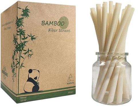 Larghe Cannucce di Bambù per Bubble Tea (23cm x 12mm) - 200 Pezzi Bamboo Boba Cannuccein Fibra Bambù Straws Usa e Getta per Frullati Jumbo