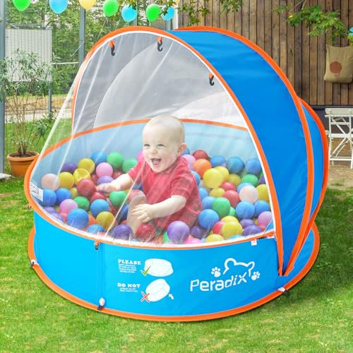 Peradix Piscina per bambini 4 in 1, con protezione dai raggi UV, tenda da spiaggia con zanzariera, tenda da gioco portatile, per la protezione solare estiva per anni (blu)