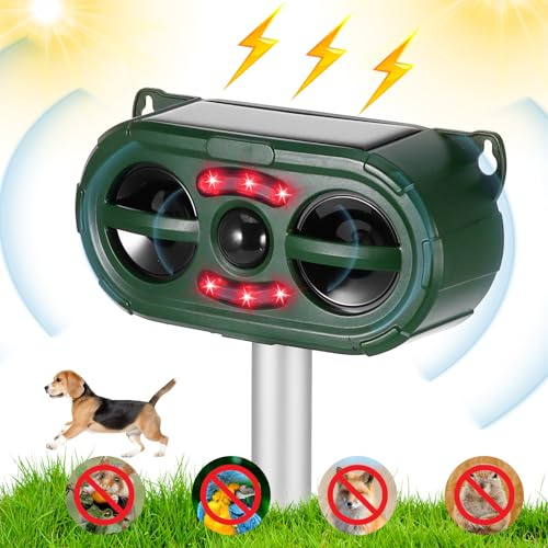 Katzenschreck für Garten, Ultraschall Tiervertreiber Katzenabwehr, Solar Katzenschreck mit PIR Sensor & Blitz 5 Einstellmodi, IP54 Wasserdicht Katzenabwehr Wirksam für Katzen, Hunde, Füchse, Vögel-3