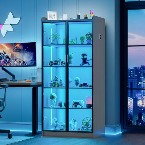 yoofun 65 Display Cabinet with Acrylic Double Doors & Adjustable Shelves