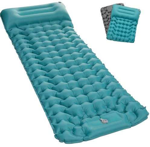 Seektain Inflating Sleeping Pad Mattress for Camping: Inflatable Camping Bed with Built-in Foot Pump for Tent - 4 Extra Thick Mat Air Cot for Floor - Blue