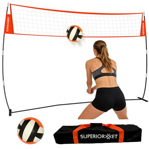 Superiornet Portable Volleyball Net System Capable of preventing Sagging withThickened Poles, Height Adjustable UV-Resistant Tear-Proof Mesh and Carry Bag for Backyard, Beach and Outdoor Practice