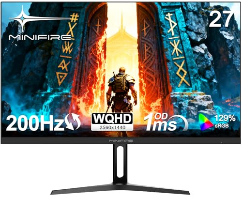Minifire Gaming Monitor 27 Zoll - WQHD(2560×1440p),200 Hz, 1ms(OD) | HDR, AMD FreeSync, Motion Blur Reduction Technologie | Fast IPS 10 Bit Panel (MFG27F4Q-200)