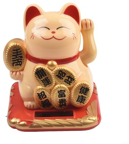 Adorno de plástico de gato de la suerte de mano de onda solar de 3 5 pulgadas para decoración de coche y hogar, figura oscilante ecológica (ladrillo de oro amarillo)