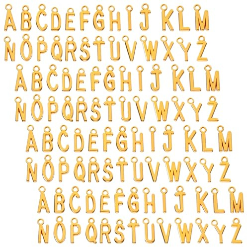 104 ciondoli dorati a forma di lettera dell'alfabeto dalla A alla Z, per la creazione di gioielli, in lega d'oro, distanziatori per braccialetti fai da te, collane, girocollo, portachiavi, creazione