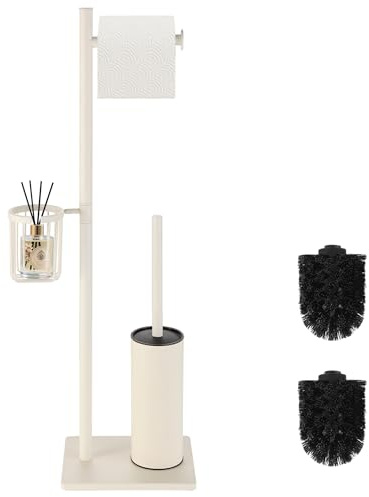 DAZI Escobilla de baño con soporte para papel higiénico y práctica cesta de almacenamiento, escobilla de inodoro de acero inoxidable, juego de inodoro 3 en 1 en diseño minimalista y que ahorra espacio