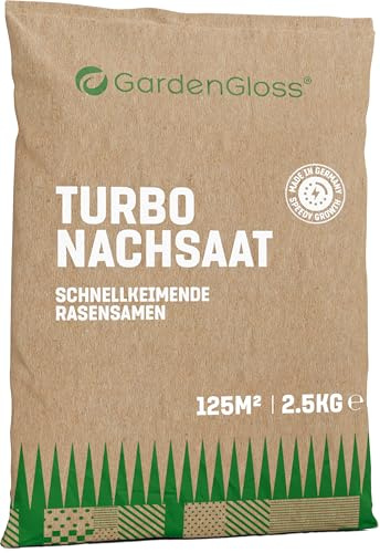 GardenGloss Semillas de Césped de Germinación Rápida para Verano - 2,5 kg - Fabricadas en Alemania - Superficie de 125m2 - Semilla de Césped, Semilla Turbo y Nueva Plantación