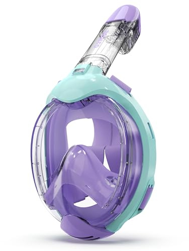 G2RISE Ensemble de plongée avec tuba pour enfants, masque de plongée intégral pour enfant, vue panoramique à 180 degrés, anti-buée et anti-fuite (violet vert)