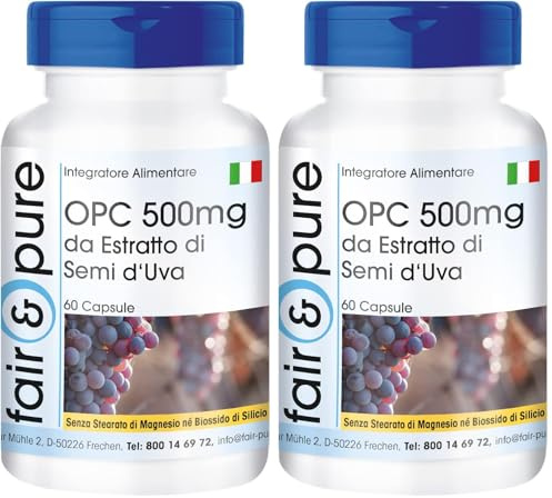 Fair & Pure® - OPC 500mg - Estratto di semi d'uva - Vegan - 60 Capsule (Confezione da 2)
