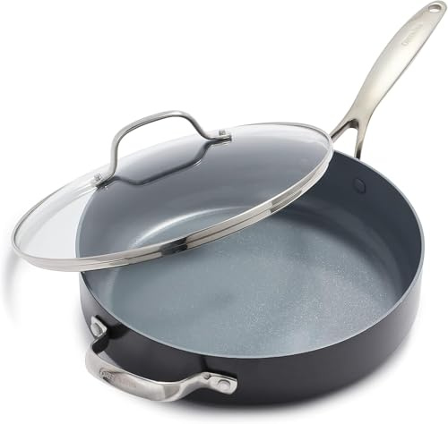 GreenPan Valencia Pro Hard Anodised Healthy Ceramic Non-Stick 28 cm/4.2 Litre Sauté Pan with Lid, PFAS-Free, Induction, Oven Safe, Grey