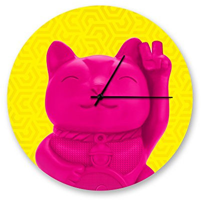 Mustard Lucky Cat Clock, Plastic, Multicolored, 9 x 2 x 3 cm