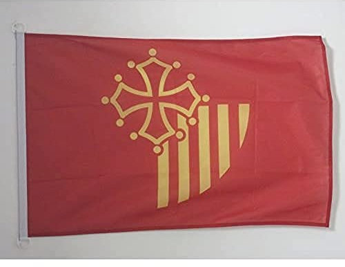 AZ FLAG - Drapeau Languedoc-Roussillon - 45x30 cm - Pavillon Nautique Languedocien - France Spécial Bateau Et Extérieur En Maille Bloquée Avec Anneaux Plastiques Intégrés - 30g