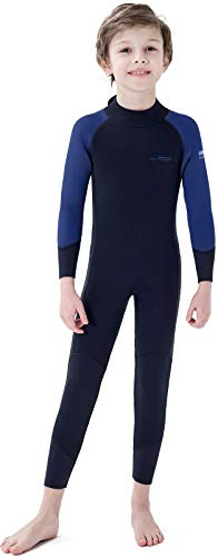 Dark Lightning 3/2mm Kids Wetsuit for Boys and Girls, Neoprene Thermal Swimsuit, Toddler/Junior/Youth One Piece Wet Suits for Scuba Diving,Blue/Size 12