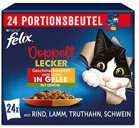 FELIX So gut wie es aussieht Doppelt Lecker Katzenfutter nass in Gelee, Sorten-Mix, 4er Pack (4 x 24 Beutel à 85g)